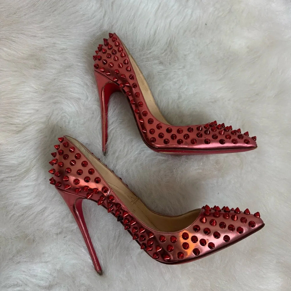 Christian Louboutin Pigalle Metallic Spike Pumps 37.5
